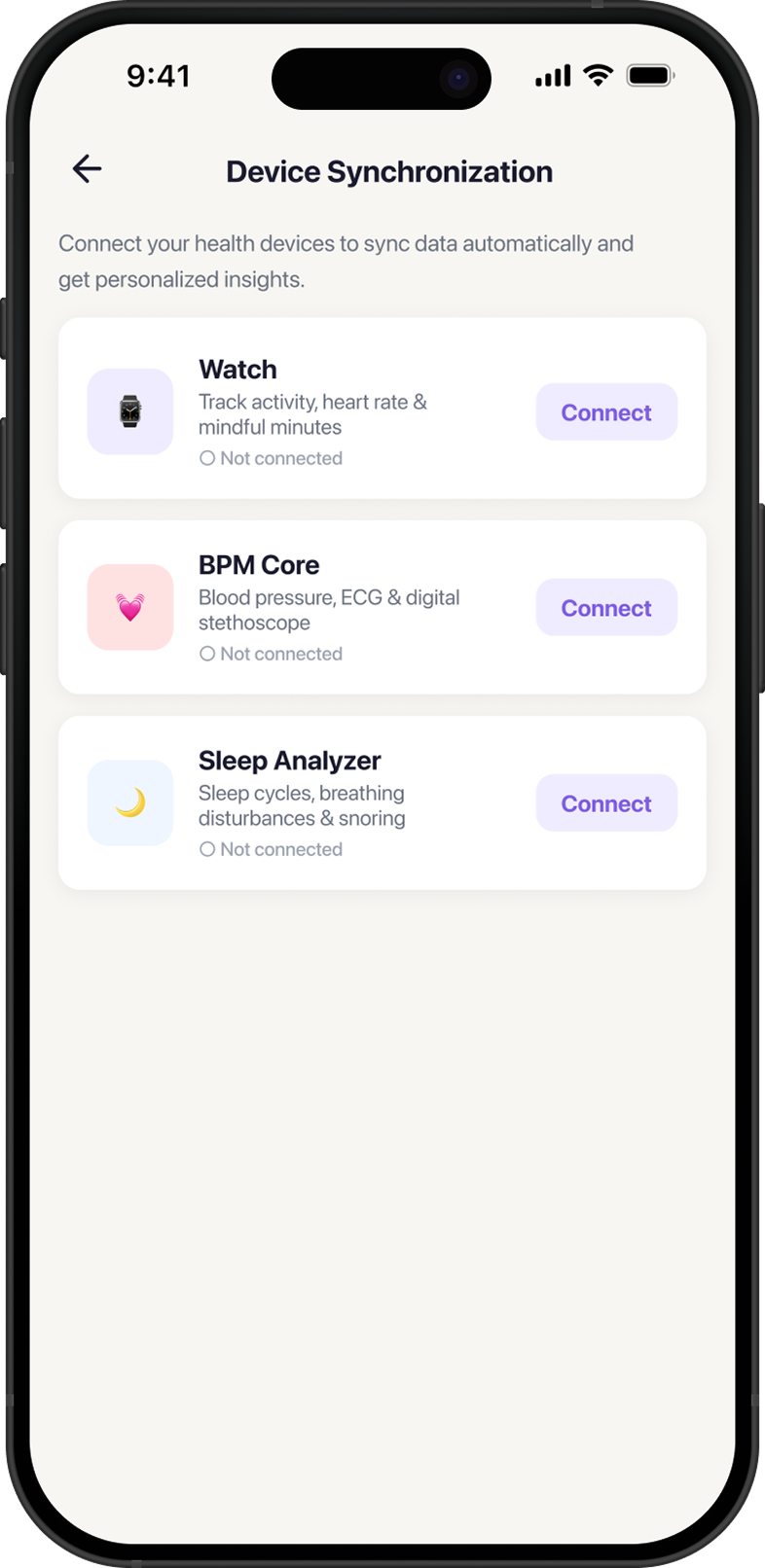 Devices screen